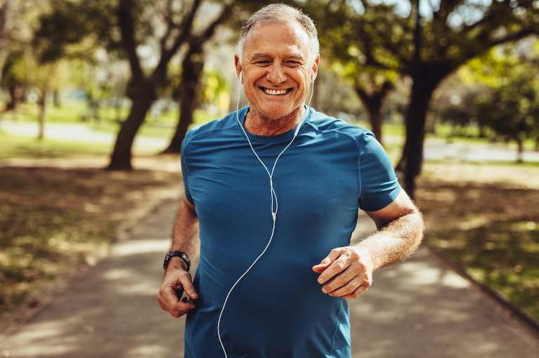 An elderly man running in St. Augustine, FL